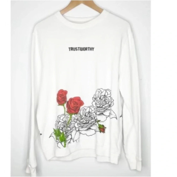 Blind Rooster Tops - Blind Rooster “Trustworthy “ White Rose Sweatshirt Size Large